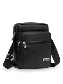 1 szt. Jednokolorowy plecak casualowy ze skóry PU z wieloma kieszeniami, zapinany na zamek błyskawiczny, odpowiedni dla mężczyzn do noszenia codziennych niezbędnych rzeczy, na ramię/przez ramię/do ręki, odpowiedni na wiosnę, lato, jesień, do biura, dojazdy do pracy, biznes