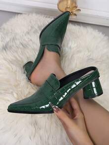 Autumn/Winter Fashion Women Mule Round Heel Slippers Pointed Toe Cylindrical High Heel Shoes Luxury Plaid High Heel Sandals, Rubber Sole, Fashionable Women's Shoes Exclusive Small Chunky Heel Open Back Women's Sandals, Suitable For All Seasons Party, Women's High Heel Pumps Note: Runs One Size Large - Size Down For Perfect Fit - 杏色 - 查看 13