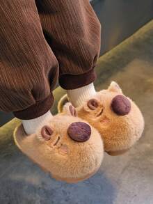 1 Pair Cartoon Capi Bala Children's Plush Slippers, Anti-Slip Indoor Fuzzy Slippers For Toddler Boys & Girls, Winter - Coffee Brown - View 6