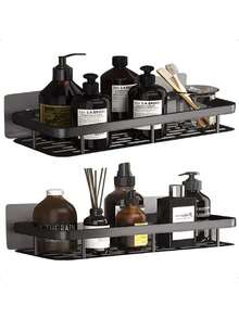 Shampoo Soap Shelf Support Bathroom Adhesive Wall Box Luxury Color Black Premium Aluminum - 02 貨架 - 查看 4