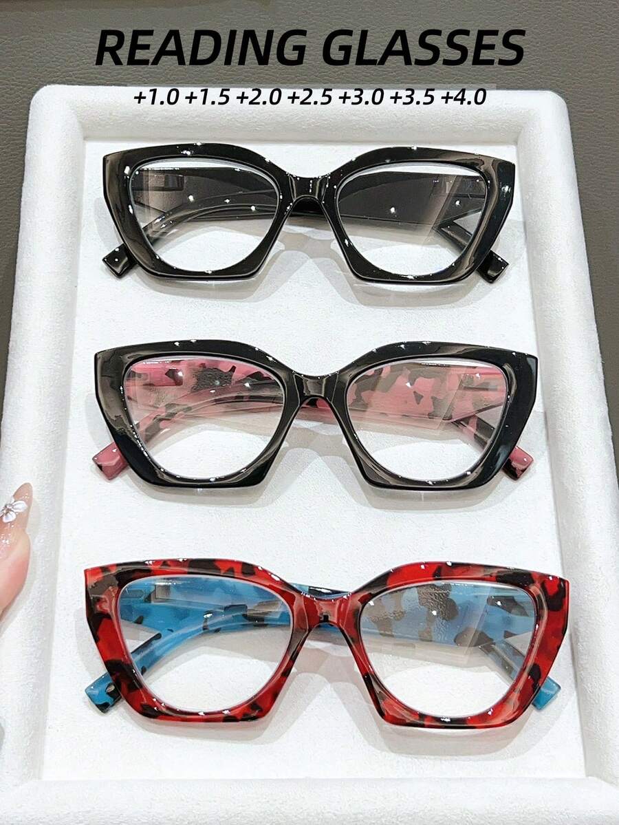 1 件/3 件 PC（聚碳酸酯）女士几何框架老花镜，Y2K 休闲日常时尚阅读和使用智能手机必备 - 白色 - 查看 1