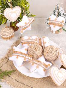 1 pièce, décoration de Noël créative à suspendre avec boule décorative en corde de jute. Pendentif pour arbre de Noël avec design d'étoile et de boule en forme de cœur. Décoration de maison exquise et simple, convient pour toutes les fêtes saisonnières. Décorations de Noël, décoration de chambre, hiver