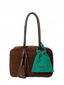 2pcs Plain Color Autumn/Winter New Suede Tote Bag Set, Versatile Commuting Boston Ladies Shoulder & Handbag With Large Capacity, Include Pendant As Gift, Eye-Catching Work Bags For Women, New Autumn And Winter Women Bag, Best Fall Purse, Newest Fashionable Suede Bag For Women, Perfectly Matching With Fall Outfits Women Fall Clothes For Women - Coffee Brown - View 10