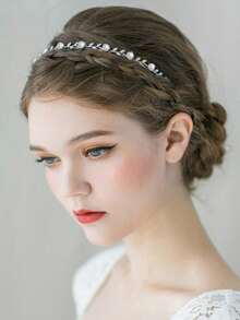 1pc Faux Pearl & Rhinestone Decor Double Row Hairband Elegant Tiaras,Hairband,Hair Hoop Headbands Hair Accessories Head Accessories - Silver - View 4