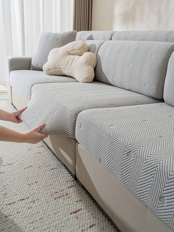 1pc High Stretch Solid Color Heart Pattern Sofa Cover, Minimalist Modern Style Sofa Cushion Cover, Pet-Friendly Anti-Scratch Sofa Protector, Machine Washable Home Decor, Suitable For L-Shaped Combination Sofa And 1/2/3/4 Seater Sofa (Sold Separately)