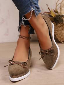 Damen Schlüpf-Loafer mit Schleifen-Dekor, Plateau, leicht, bequem, atmungsaktiv, geeignet für tägliche Modekleidung