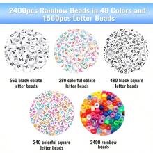 Quefe 3960pcs Pony Beads For Friendship Bracelet Making Kit 48 Colors Kandi Beads Set 2400pcs Plastic Rainbow Bulk And 1560pcs Letter Beads With 20 Meter Elastic Threads For Craft Jewelry Necklace