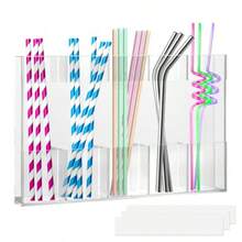 SETCADE Soporte para pajitas de acrílico para puerta de gabinete dispensador de pajitas transparente con 3 unidades de cinta de doble cara reutilizable organizador autoadhesivo para contenedores de - Por supuesto - Ver 1