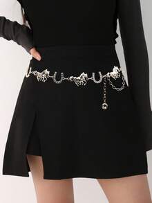 1pc European & Middle Eastern Style Green Metal Waist Belt/Chain For Women, Suitable For Daily, Party, Concert, Beach, Halloween Outfit - Multicolor - View 9