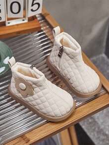 1 双 2025 新款女婴靴子，秋冬保暖毛绒内衬公主靴，幼儿短靴 - 米色 - 查看 3