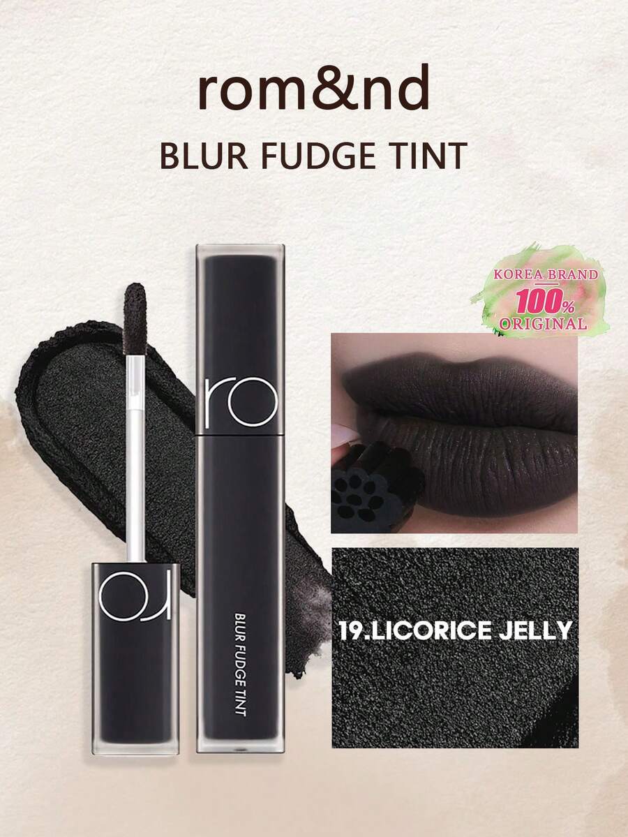 Rom&Nd BLUR FUDGE TINT 19 甘草果冻色唇釉,哑光唇彩,轻盈柔滑质地,易于涂抹,持久显色,高饱和度,不拔干,丝绒般柔滑,哑光妆效,易于晕染,韩国彩妆,韩国化妆品,礼盒装,5.0克/0.18盎司 - 19 LICORICE JELLY - 查看 1