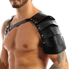 1pc Men's Medieval One Shoulder Armor Solid Color PU Leather Suspender, Suitable For Halloween And Daily Wear For Going Out Outfit Wedding Party And For Gift Halloween Costume - One-sided Waistcoat - View 7
