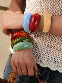 1pc Colorful Retro Exaggerated Square Resin Bracelet, Suitable For Daily, Party, Beach Wear