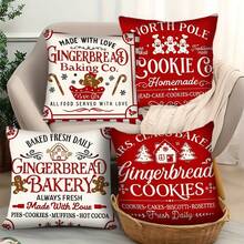 4 pièces Housses de coussin de Noël, 45 x 45 cm, avec fermeture éclair, design de Noël vintage, décoration de vacances de style ferme, convient pour le porche, le patio, le canapé, le sofa, le salon - (Inserts non inclus), Décoration de Noël