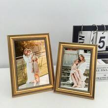 1pc Vintage Luxurious Gold Photo Frame, Displays 3.5x5", 4x6", 5x7", 6x8", 8x10" Photos, Horizontal & Vertical Placement, Suitable For Nordic Bedroom, Modern Living Room, Hallway, Gallery Wall (Photo Paper Included Randomly)