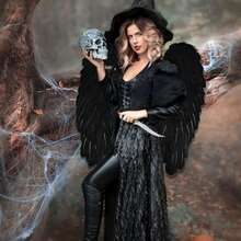 2件天使翅膀天然羽毛手工翅膀节日派对表演装饰道具模特走秀翅膀拍照道具万圣节圣诞装饰 - 彩色 - 查看 6