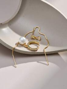 Nooxian 3 Stücke/Set Modeschmuck Gold, elegante Ohrringe mit kubischem Zirkonia & Kunstperle Tropfenform mit Metallkette Quaste, geeignet für den täglichen Gebrauch von Frauen