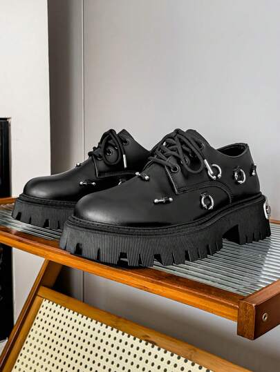 Giày bốt cao cổ đế dày kiểu dáng heavy metal mới dành cho nam - Bốt công sở phong cách Punk Gothic tối màu, giày công sở đế dày đế cao kiểu dáng thường ngày.