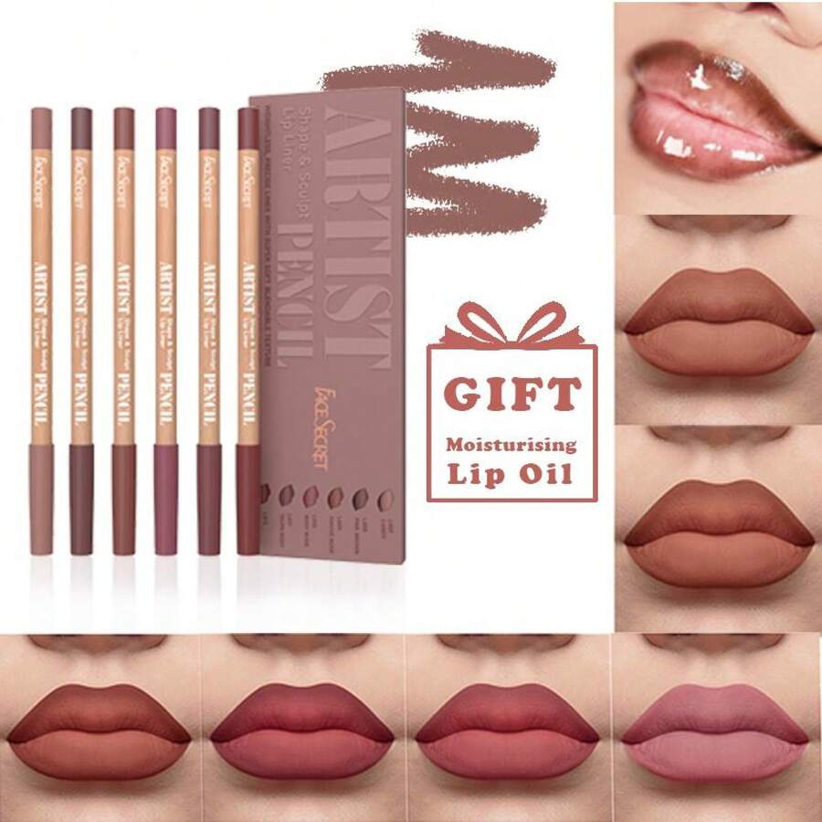 beauty glazed 6 Piece Nude Waterproof Long Lasting Lip Liner, Moisturizing Lip Oil, Cosmetics, Mother's Day Gift - 裸棕色 - 查看 1
