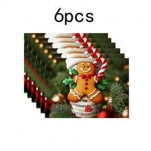 1 Stück/4 Stücke/6 Stücke Weihnachts-Lebkuchen- und Stechpalmen-gemustertes Geschirr, wärmeisolierendes Geschirr, maschinenwaschbares Polyester-Geschirr, schützendes Geschirr, Tischdekoration, Wohnzimmer-Dekoration für den Familienalltag, geeignet für Gruppenzusammenkünfte - Verschiedenfarbig - Übersicht 12