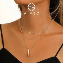 AIVEO High-Quality Stainless Steel Golden Women's Layered Necklace, Fade-Resistant, Comfortable And Versatile, Simple And Elegant, Suitable For Daily Wear Or Party Fashion Women's Necklace, Jewelry Accessory, Exquisite Gift For Women - 金色的 - 查看 2