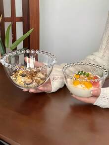 1 Stück kreative Glasschale mit Perlrand, Dessert-/Eis-/Salat-/Soßen-/Getreide-/Joghurtschale für den Hausgebrauch - Verschiedenfarbig - Übersicht 2