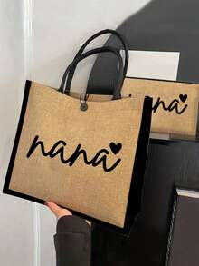 1 Set Heart Nana Pattern Handbag, Lightweight Cosmetic Bag, Travel Coin Purse, Handbag & Makeup Bag Set, Letter Design Shopping Bag In Holiday Style, Suitable For Wedding, Birthday, Beach And Vacation, Best Gift For Family And Friends. This Large Pack Is Suitable For Students And Back To School. - Multicolor - View 4
