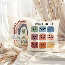 2 buc. fețe de pernă pentru sănătate mintală cu model curcubeu, cu expresii, litere și modele curcubeu, fețe de pernă imprimate pe o singură față cu fermoar din țesătură de poliester, decor pentru casă, potrivite pentru studio, petrecere, canapea extensibilă, terasă exterioară tip casă de la țară, inserția de pernă nu este inclusă