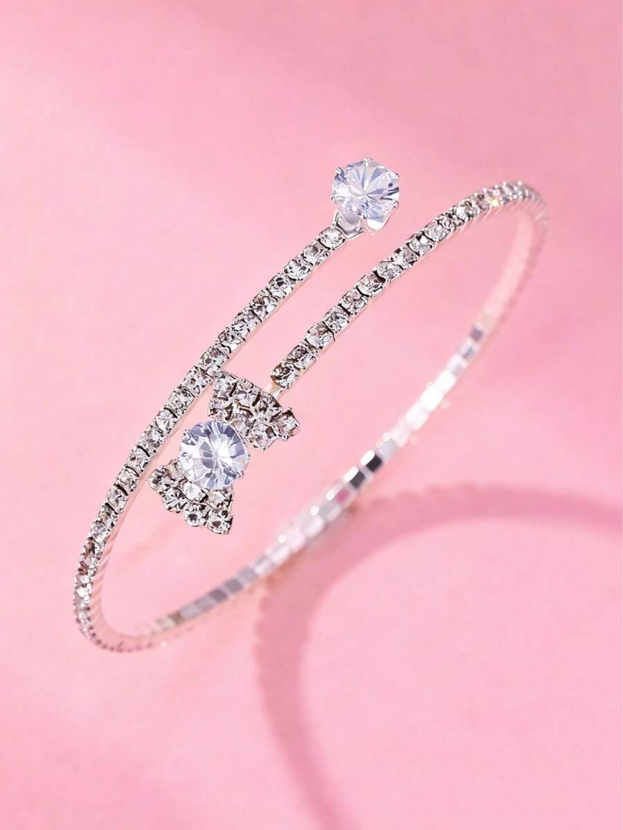 1 件优雅水钻装饰手镯，适合青少年和正式活动的时尚珠宝