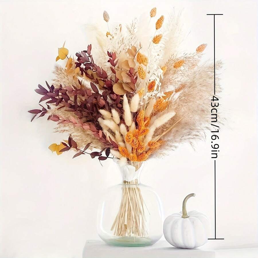 65pcs Artificial Reed Grass Decoration, 17 Inch Orange Bohemian Style Faux Flower Bouquet, Suitable For Home Vase, Wedding Centerpiece, Party Table Decor, Graduation Season, Autumn Halloween Thanksgiving Christmas Decoration - Multicolor - View 1