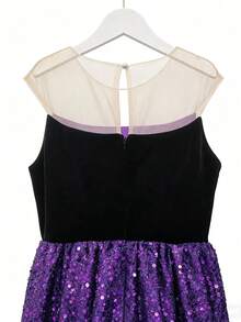 2 件套青少年女孩优雅无袖亮片褶皱长裙，带蝴蝶结袖口，适合婚礼、舞会、派对、生日、圣诞节、秋冬 - 彩色 - 查看 9