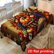 1 pieza Mantel rectangular con estampado de canasta de frutas de calabaza y hojas de arce, impermeable y con aislamiento térmico de poliéster, apto para uso interior y exterior, decoración de Acción de Gracias