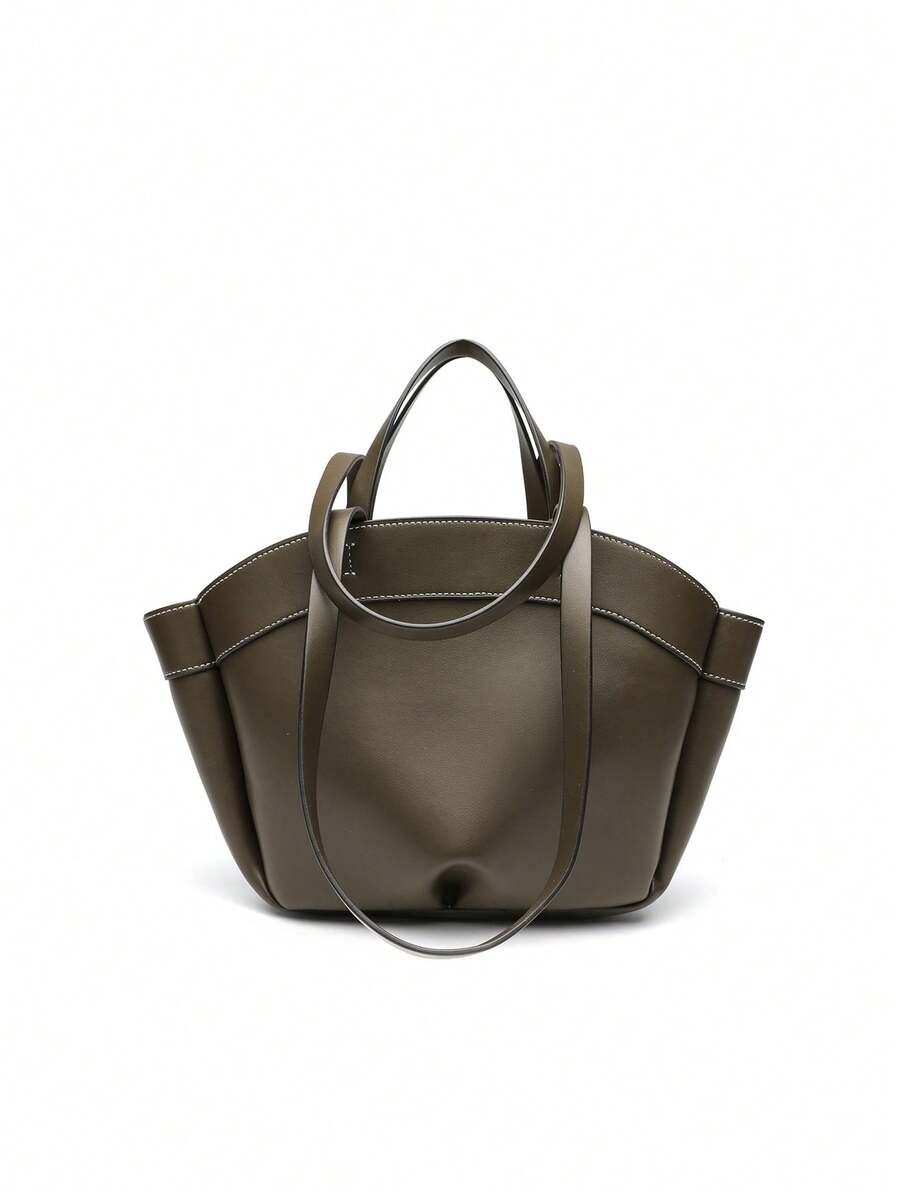 2024 Autumn New PU Leather Tote Bag, Fashionable Large Capacity Brown Commuter Handbag With Detachable Inner Pouch - Dark Green - View 1