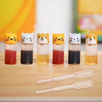 6 piezas Botellas de exprimido de mini condimentos con forma de animales, adecuadas para oficina, lonchera escolar, accesorios de picnic, portátiles