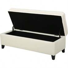 GDF Studio Laguna Living Room Furniture Tufted Faux Leather Storage Ottoman Ivory - Marfil - Ver 8