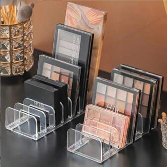 1pc Transparent Plastic Makeup Organizer - Multi-Function Cosmetic Storage Rack With Eye Shadow Tray, Powder Drawer, And Blusher Compartment For Desktop, Cosmetics Storage Shelf, Makeup Storage Manager