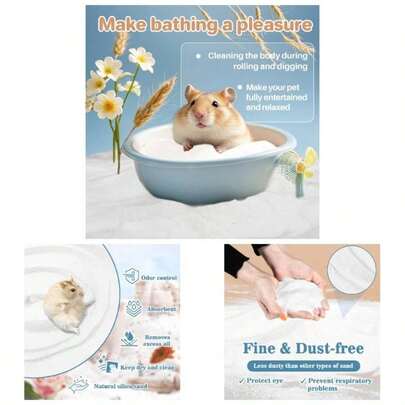 14 OZ Hamster Sand Bath - Fine Sand Hamster Bedding Reptile Silica Sand Gerbil Hideout Hamster Chinchillas Gerbil Mice Small Animals Small Pets