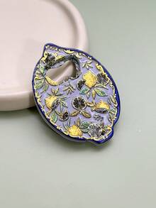 2-In-1 Cute Farmhouse Style Lemon Plant Leaf Pattern Embossed Gold Foil Refrigerator Magnet Bottle Opener, Suitable For Home Decor, Refrigerator, Bottle Opening, Daily Use And Holiday Gifts