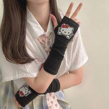 Sanrio KT Cat Arm Sleeves, Cute Lolita Cat Head Gloves, Japanese Style Warm Arm Warmers For JK Girls Thanksgiving Christmas Winter Holiday Outfit Women+Winter Gear+Gloves Bear+Christmas