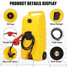 CuisinSmart 14 Gallon Portable Fuel Tank With Manual Siphon Pump & 10FT Hose,High Flow Rate Siphon Mode,Fuel Transfer Tank For Car, ATV, Boat, Lawn Mower - Yellow - View 4