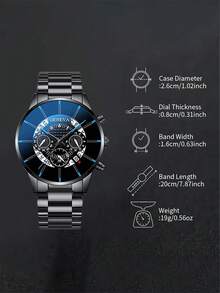 4-Piece Stylish Business Casual Men's Watch Set, Including A Stainless Steel Quartz Movement Watch, A Cross Necklace, A Bracelet And A Ring - Business Casual Style - The Perfect Gift For Him, Birthday Gift, Graduation Gift
