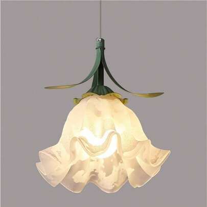 Nordic Acrylic Pendant Flower Metal Accent Hanging Lamp Fixture with E26 E27 Base Dining Table Living Room Bedroom and HallwayGreen