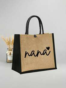 1 Set Heart Nana Pattern Handbag, Lightweight Cosmetic Bag, Travel Coin Purse, Handbag & Makeup Bag Set, Letter Design Shopping Bag In Holiday Style, Suitable For Wedding, Birthday, Beach And Vacation, Best Gift For Family And Friends. This Large Pack Is Suitable For Students And Back To School. - Multicolor - View 6