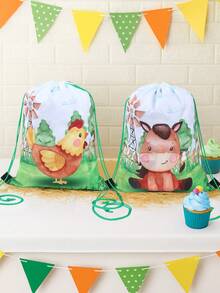 6pcs Farm Animal Drawstring Bundle Pocket, With Cow Sheep Chicken Pig Animal Double-Sided Design, Farm Animal Theme Birthday Party Gift Packaging Supplies Gift Bag, Durable Reusable Bags For Farm Animal Birthday Party Table Decoration Outgoing Backpack, Snack Storage Bag,Birthday Party Decoration, Party Favor
