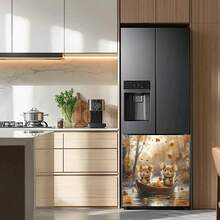 1pc 2D Flat Printed Magnetic Dishwasher Door Sticker With Pattern Of Two Brown Mice Sitting In A Wooden Boat Filled With Maple Leaves Floating On Water, Surrounded By Falling Yellow Leaves And Golden Forest - Waterproof, Easy To Clean, Reusable, Suitable For Dishwasher, Refrigerator, Washing Machine, Dryer Decoration, No Glue Needed, Kitchen Decor Accessory, Fits Most Dishwashers, Home Decoration