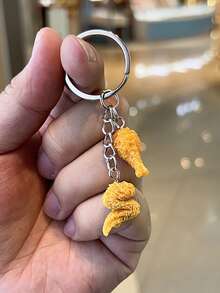 1pc Simulation Resin Chicken Nugget Pendant Keychain, Stylish Chicken Food Accessories, Cute Car Keychain, Realistic Imitation Fried Chicken Keyring, Suitable For Women Daily Use Accessory, Fake Food Charms Perfect For Backpacks, Bags, Purses, Wallets, Best Gift For Friends