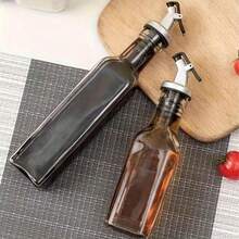 1个方形透明玻璃油瓶，日式家用油壶，厨房密封酱油醋酒调料灌装瓶，橄榄油瓶，酱料分配器，厨房调味料储存罐，玻璃瓶 - 彩色 - 查看 8