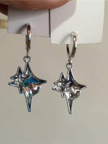 1 par de pendientes con colgante de estrella de color azul claro de estilo gótico, punk y hip hop para mujeres, pendientes con colgante perforado sin tarjeta, adecuados para damas, regalo de Halloween, regalo de fiesta