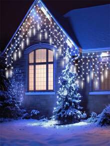 1pc Christmas Icicle Lights, Outdoor Camping Decorations Lights, 8 Modes, Suitable For Christmas Eaves Parties Weddings Villa Decorations, Solar Outdoor String Lights, Home Decorations, Christmas Decorations (300mAh)