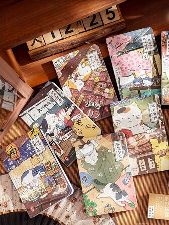 A7 Small Book Japanese-Style Cat-Themed Daily Planner/Notebook. New Year Japanese-Style Cat Illustration Notebook, Suitable For Cat Lovers' Daily Records, Stationery Enthusiasts' Creations, And Japanese Aesthetic Fans. Exquisite Illustrated Cover + Smooth Writing Pages Combine Aesthetics And Practicality, Infusing The Writing Time With Healing Japanese Pet Art. Perfect Gift For Students, Planners, Notepads, And Stationery Lovers.